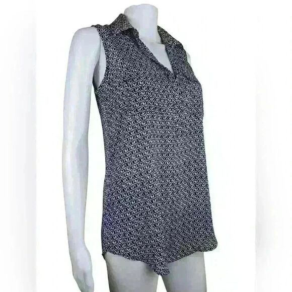 Loft Small Sleeveless Double Breast Pocket Lightweight Summer Jacquard V Neck - Picture 4 of 8